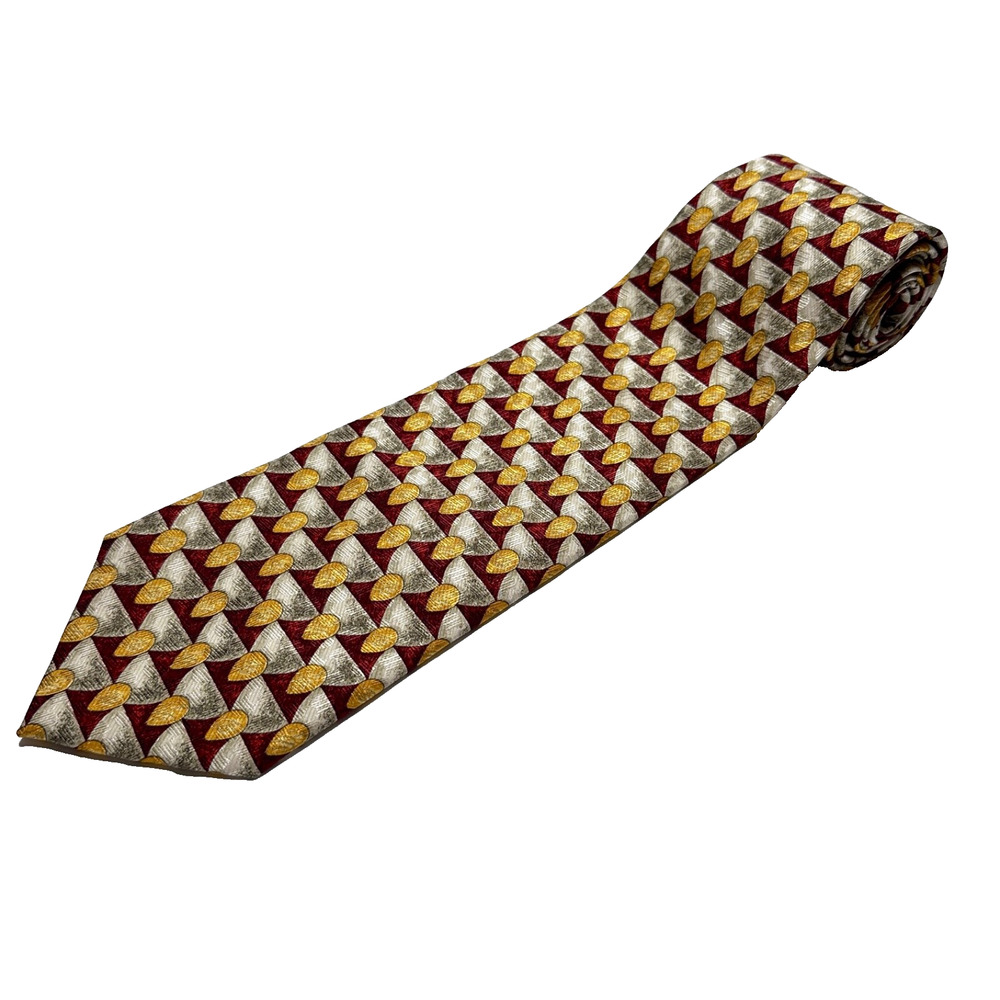 ERMENEGILDO ZEGNA Mens Silk Necktie Geometric Multicolor Tie Made in Italy